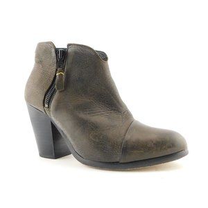 RAG & BONE Brown Waxed Leather Double Zipper Cap Toe Block Heel Booties 37.5